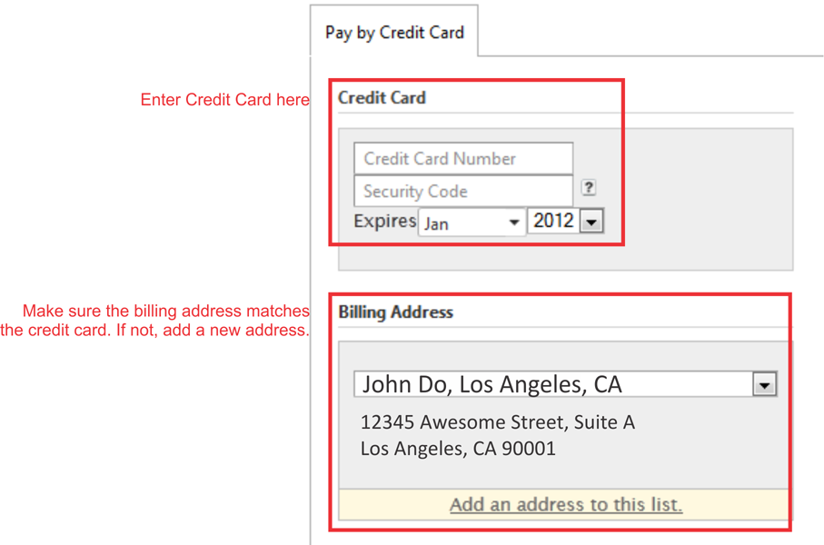 pay by credit card and enter billing address