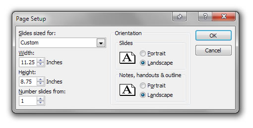 size of a powerpoint slide in inches